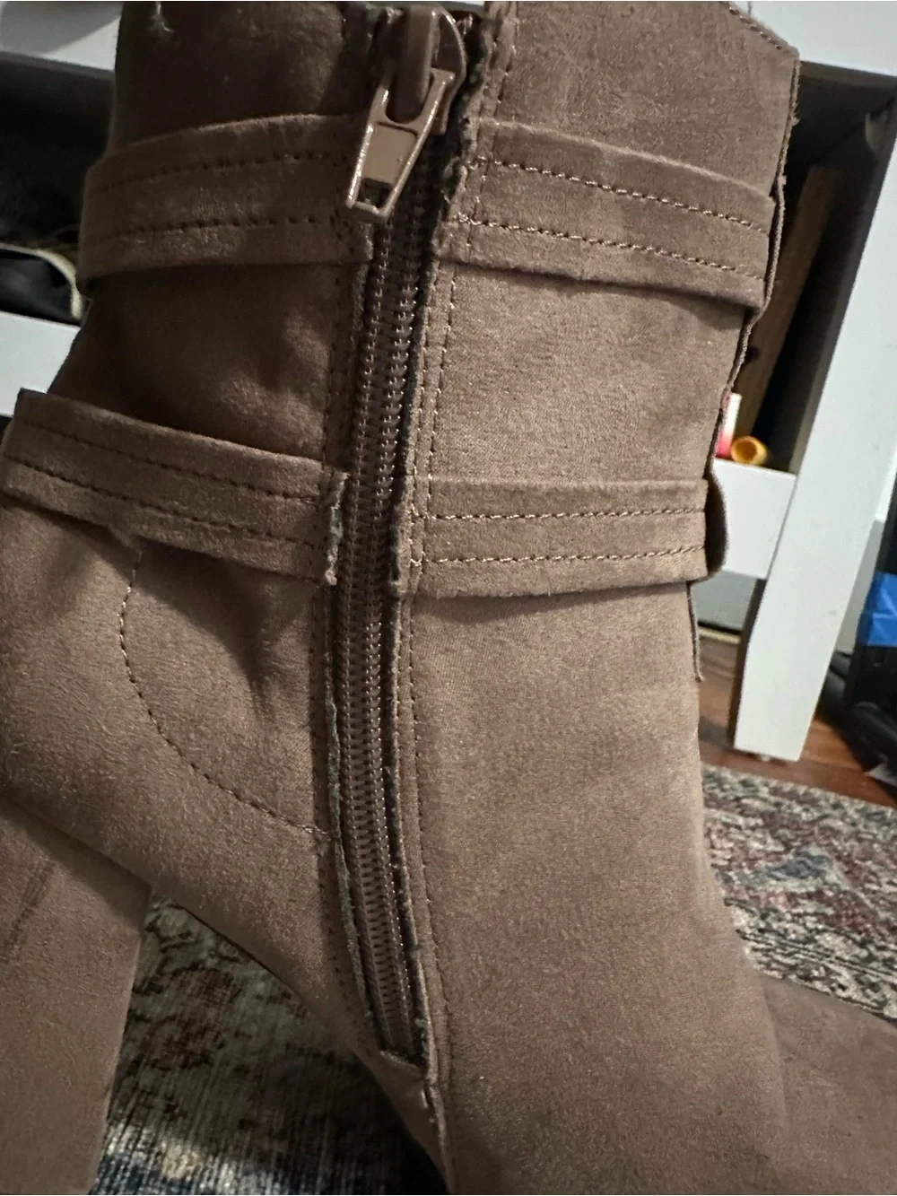 Christian Siriano for Payless Taupe Pink Mauve Suede Buckle Ankle Boots 8